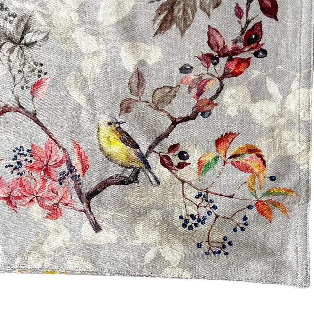 Maison d’ Hermine Equinoxe Grey Table Runner Floral Bird Autumn Forest 14.5x108